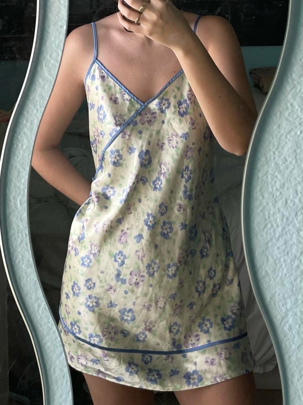 Morgan Taylor Cream Floral Slip with Blue Trim